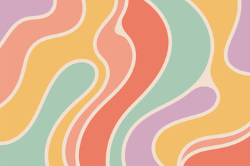 Abstract pastel background with flowing shapes creates a retro groovy style that evokes vintage summer vibes and modern art.