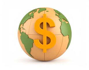 Golden Dollar Sign on Earth Globe Illustrating Global Finance Isolated Background
