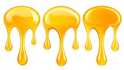 Golden Honey Drops Flowing Downwards With Sweet Organic Natural Forms Isolated Background