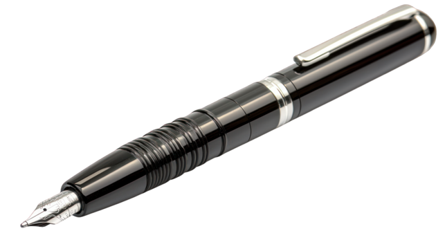 Sleek black fountain pen with silver accents