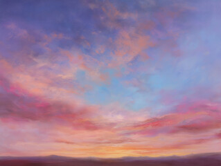 Fototapeta premium Celestial Dawn Glow Illuminates Soft Pastel Sky at First Light Creating Breathtaking Morning Horizon Palette