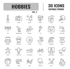 Hobbies line editable icon set. Editable stroke. Vector illustration
