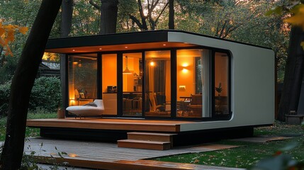 Small modern mobile house at the backyard