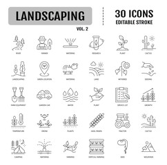 Landscaping line editable icon set. Editable stroke. Vector illustration