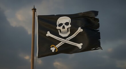 Fototapeta premium Pirate Flag Skull and Crossbones A Tattered Symbol of Adventure and Seafaring History