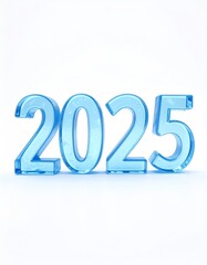 Transparent Icy Blue 2025 Numbers With Crystal Texture in 3D Render Against White Background Isolated Background
