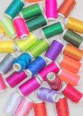 Colorful Thread Spools Background,Top View, Flatlay