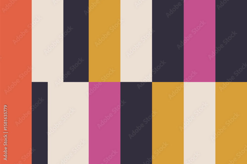 Poster a geometric pattern featuring alternating colored rectangles in a grid-like arrangement design style