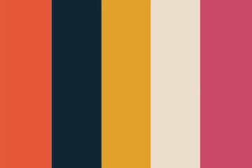 Obraz premium A vertical color block pattern featuring orange, navy, yellow, beige, and pink solid color stripes