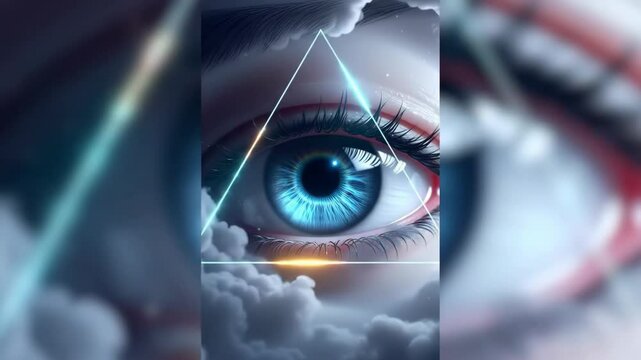 Eye in the Clouds with Geometric Lines and Illuminating Light