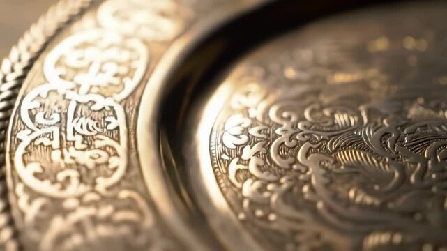 Ornate metal surface with engraved floral and scroll patterns