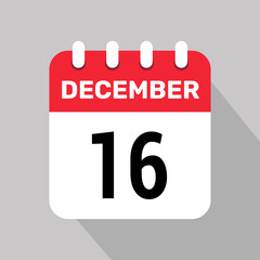 16 december calender icon text page monthly web design.