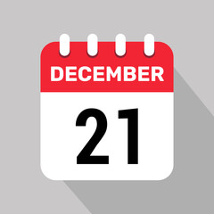 21 december calender icon text page monthly web design.