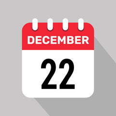 22 december calender icon text page monthly web design.