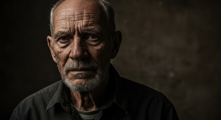 Obraz premium Aged man in contemplative expression under moody cinematic light