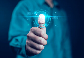 Computer protection, network security, protect your data, businessman holding shield icon	
