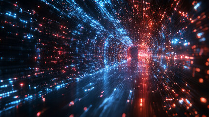 Naklejka premium Abstract tunnel with blue and red lights creating a futuristic and technological atmosphere viewable