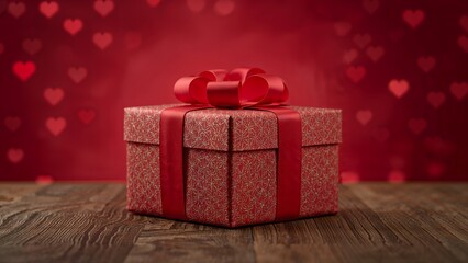 Obraz premium A festive red gift box with a gold ribbon and bow, perfect for Christmas, birthdays, or any special celebration