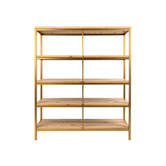 Modern gold metal and wood shelving unit display new on transparent background