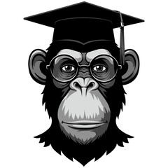 Smart Monkey Graduate with Graduation Cap Vector Illustration