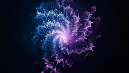 Abstract glowing fractal spiral in shades of blue and purple   - Powered by Adobe