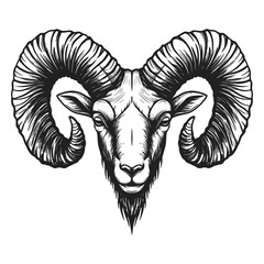 Bold Ram Head Vector Illustration for Tattoos and Vintage Designs