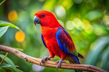 Fototapeta premium A red and blue parrot is perched on a branch