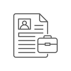 Professional Resume Icon. Outline Style. Editable Stroke Vector. Job Application Document with Briefcase Symbol. Labor Shortage Solution. Candidate Profile for Employment. HR Recruitment File Concept
