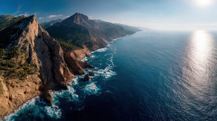 Fototapeta premium Serene Coastal Landscape with Dramatic Cliffs and Ocean Waves
