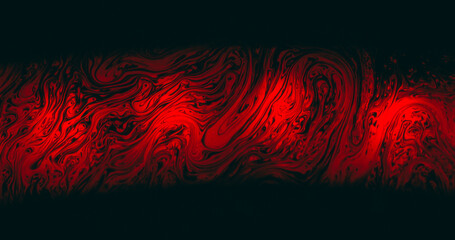 Bright paint flow. Gasoline texture. Red color ink soap stream multilayer art reflection. Dye mix...