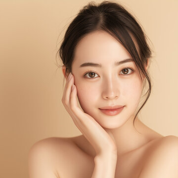透明感のある肌が際立つアジア人女性の美容イメージ「生成AI」