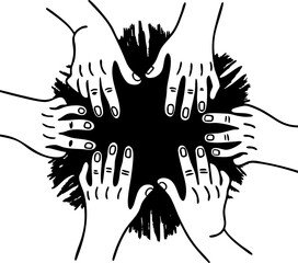 Circle of Hands Performing Ritual – Occult and Mystery Vector Art Halloween