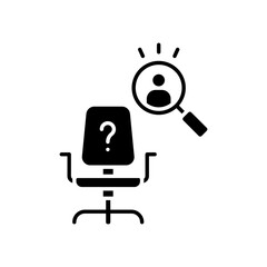Fototapeta premium Hiring Search Icon. Glyph Style. Vector. Vacant Office Chair with Magnifying Glass Highlighting Candidate. Labor Shortage Crisis. Workforce Recruitment and Job Vacancy Concept