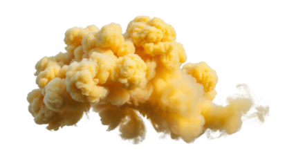 Dense yellow smoke cloud swirling and expanding isolated on a transparent background expansion