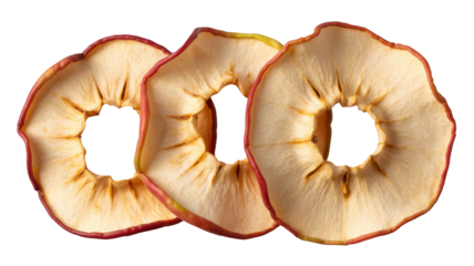 Dried apple rings with red edges isolated on a transparent background fruit food