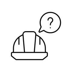 Question Mark Hard Hat Icon. Outline Style Vector. Labor Shortage, Construction Workforce Confusion, Hiring Crisis, Employment Gap, and Missing Worker Symbol in Industrial Sector