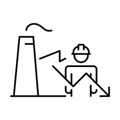 Factory Labor Shortage Icon. Outline Style. Vector. Industrial Worker and Declining Productivity Graph. Workforce Crisis in Manufacturing. Job Vacancy Impact. Staff Deficit Illustrati
