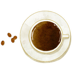 水彩　上から見たコーヒー　イラスト