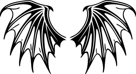 Bat Wings Vector Illustration Black Line Gothic Tattoo Design