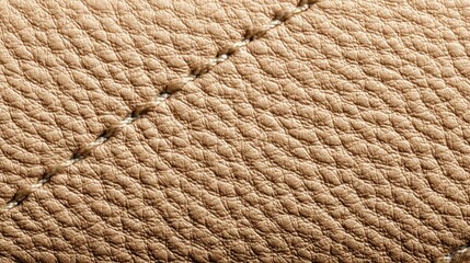 Close-Up Beige Pebbled Leather Texture with Subtle Stitching.