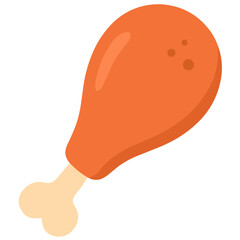 Juicy Chicken Drumstick Icon: A vibrant, flat-design icon of a cooked chicken drumstick, perfect for fast food menus, barbecue themes, or culinary applications.