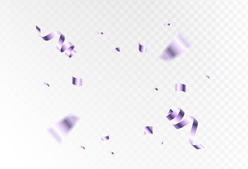 soft purple  confetti and ribbon streamers falling on a transparent background. blurred. Big and small,abstract frame,Vector. eps 10	
