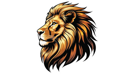 A bold and highly detailed vector illustration of a lion's head in profile, featuring flowing mane lines and realistic shading in golden tones.
