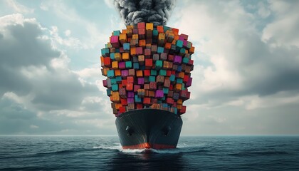 Overloaded Cargo Ship Symbolizing Supply Chain Disruption and Global Logistics Crisis