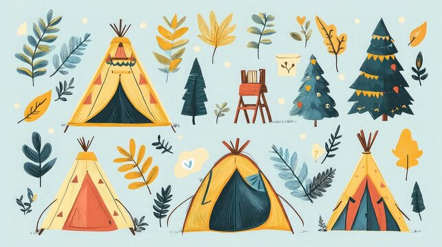 Summer Camp Clipart with Outdoor Tents and Fun Representing Adventure Nature and Youth Camps for Event Marketing Camp Flyers and Summer Program Promotions