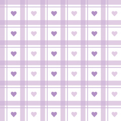 Cute Purple Plaid Pattern with Hearts for Fabric and Valentine's Design. Illustration vector 10 eps.