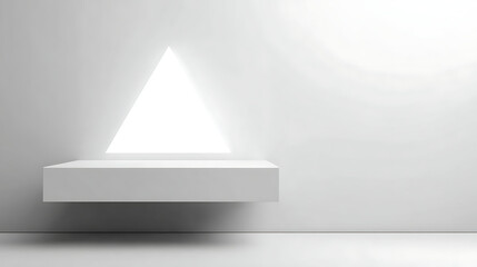 A white room with a white shelf and a white triangle