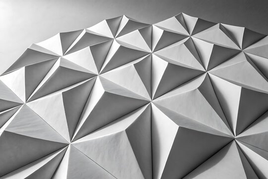 A geometric pattern of white triangles creates an abstract and textured architectural background