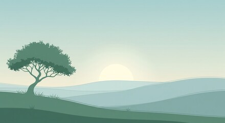 Peaceful landscape with tree