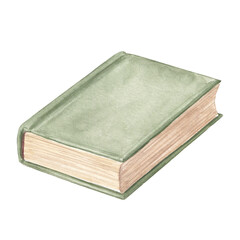 Watercolor vintage green book isolated on white